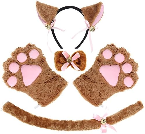 Cat Costume Cosplay Kitten Tail Ear Hairclip Collar Paws Gloves Anime Lolita Gothic Set