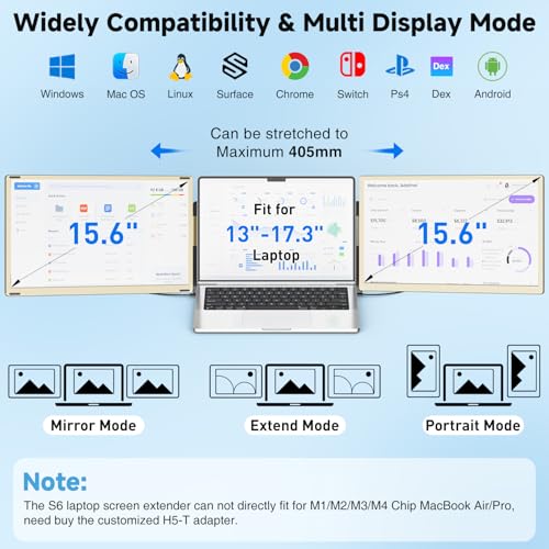 KEFEYA Monitor Portatile per Laptop, 15.6” Triplo Schermo PC Portatile, FHD 1080P Ultra-sottile Portable Monitor per 13-17.3” Laptops, Plug and Play Compatibile con Windows/Mac