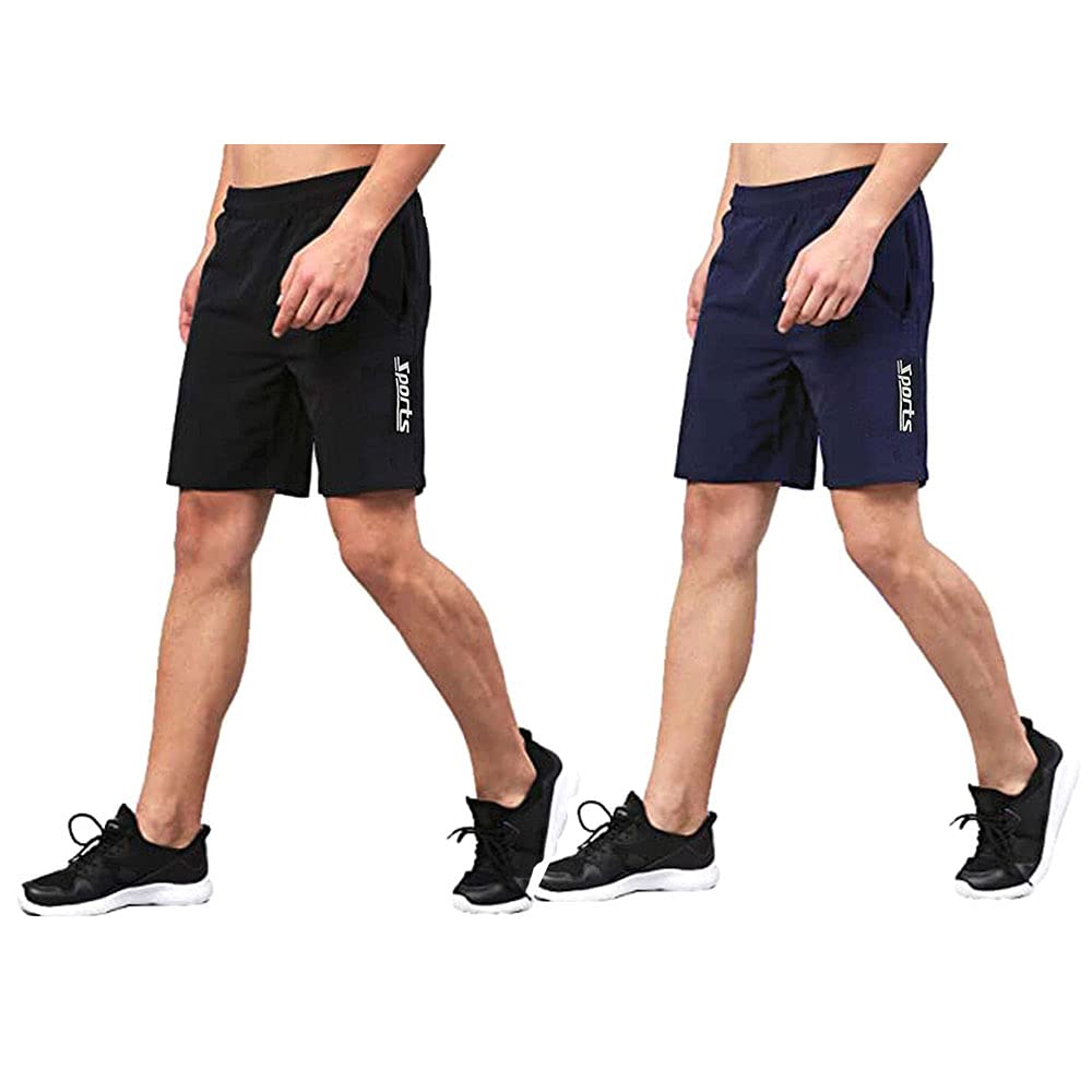 Buy AFP Men's NS Lycra Sports Shorts with Side Pockets Pack of 2 Combo Pack (Black, Navy Blue