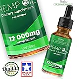 Hemp Oil Drops 12 000 mg, Full Spectrum Co2 Extracted, Help Reduce Stress, Anxiety and Pain, Anti-inflammatory, 100% Natural Ingredients, Vegan Friendly, GMO Free