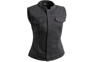 First Mfg Co Lexy/Bonnie Womens Motorcycle Biker Riding Denim, Twill, Leather, Mesh, Perforated Armor Biker Vest for Women