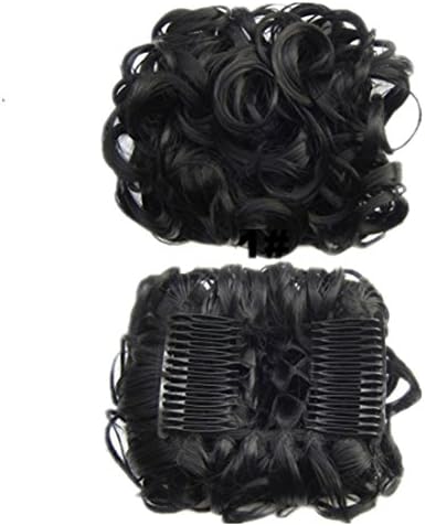 Ninety Ave Curly Claw Elastic Net Chignon With Two Plastic Combs Hair Clamp Bun Full Wigs Hair Extension (Black)