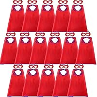 Super Hero Capes and Masks for Kids Bulk - Superhero Dress Up Party -16 Pack (Red)