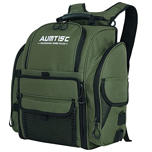 AUMTISC Fishing Tackle Backpack with 4 Tackle Boxes, Rod Holder