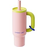 CHAKO LAB BaWang Insulated Stainless Steel Tumbler | Tumbler with Handle and Straw 33oz | Cup Holder Friendly for Travel | Leakproof Water Bottle | BPA-Free | 316 stainless steel liner| pink���green