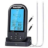 Wireless Food Thermometer, RISEPRO® Remote Oven Wireless Grill Temperature with Stainless Steel Probe for Meat Chicken Pork BBQ Black ET925-2BK