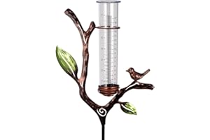 viterlight Rain Gauge Outdoor, Metal Rain Gauge with Stake, 34 Inch Height Rain Measure Gauge, Decorative Branch Rain Measure