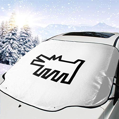 カーフロントカバー 車サンシェード 凍結防止シート キースヘリング フロントガラスカバー 防水 雪対策カバー 落葉対策 四季用 取り付け簡単 Suvに適用 日よけ Uvカット 収納袋付き カー用品 自動車 買い物 断熱