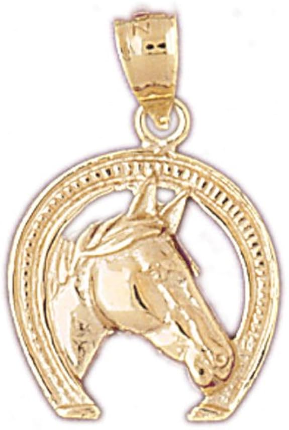 14k Yellow Gold Horseshoe with Horse Pendant (15mm x 25mm