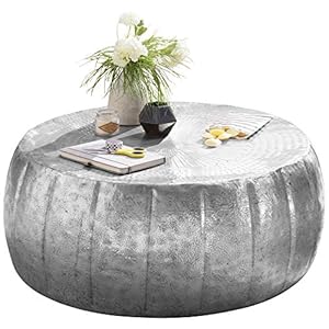 FineBuy Couchtisch 72x31x72cm Silber Aluminium Beistelltisch orientalisch rund | Flacher Sofatisch Metall | Design…