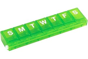 EZY DOSE Weekly (7-Day) Pill Planner, Medicine Case, Vitamin Organizer Box, Small Locking Compartments to Secure Prescription Medication and Prevent Accidental Spilling, Color May Vary