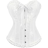 frawirshau Women's Lace Up Boned Overbust Corset Bustier Lingerie Bodyshaper Top