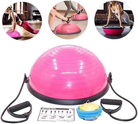 Bl L セール特別価格 ヨガバランスボール 2本の伸縮性のある紐フィットネス強度のエクササイズヨガフィットネスホームジムワークアウト用のハーフボールバランス バランスボールトレーナー