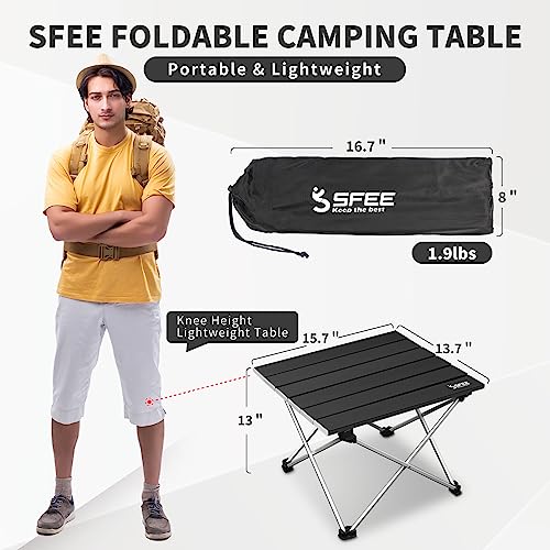 Sfee Folding Camping Table - Portable Table Pliante Camping Ultralight Aluminum Camp Table Lightweight Compact Roll Up Picnic Table for Outdoor Hiking BBQ Kitchen Fishing Beach with Carry Bag (Black)