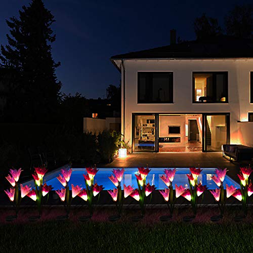 ETEPON Waterproof Solar Flowers Lights Outdoor Garden Stake Decoration Multi-Color Changing LED Lights with 2 Pack 8 Lily Flowers for Garden, Patio,Path, Yard, Lawn (7 Colors Changing) - Thumbnail 4