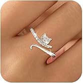 Lcenbk 925 Sterling Silver Cute Cat Adjustable Rings Kitten Animal Stackable Rings to Daughter 14K Gold Plated Dainty Lovely CZ Cats Animals Ring for Cat Lovers Women Engagement Birthday Jewelry Gift