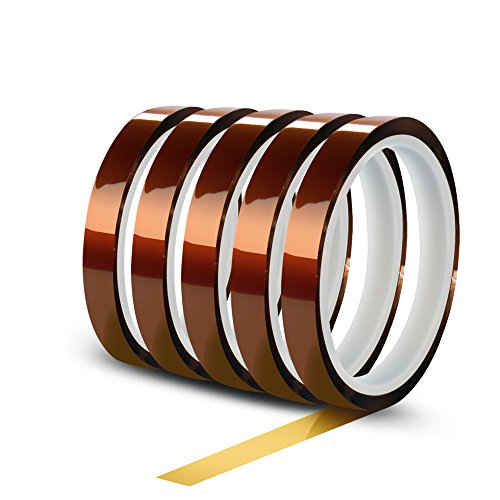 WIRESTER 5 Rolls 10mm X 30m (100ft) High Temperature Heat Resistant Tape Electronic Polyimide Tape for Masking, Soldering, Electrical, Heat Transfer Vinyl, 3D Printers