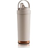 hisptgo 26oz Water Bottle Ceramic Coated Multi-Use Tumbler - 3-in-1 Drinking Modes, Thermal Insulation, Silicone Strap, Portable Travel Mug (off-white)