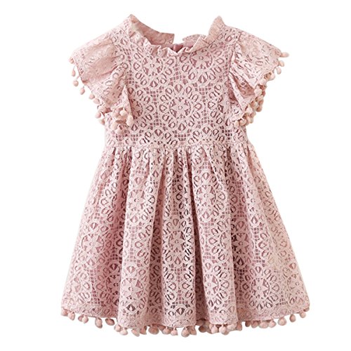 Kids Girl Hollow Lace Dress Pom Pom Short Sleeve Princess | Desertcart  Mauritius
