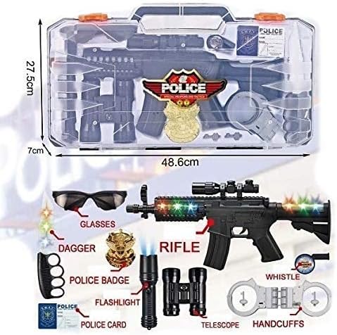 Vortex Toys Police Weapons & Tactics Set for Kids Musical Gun, Binocular with Compass, Handcuff Manacle, Whistle, LED Torch, Police Badge, Toy Knief, I-Card, Sunglasses with a Briefcase