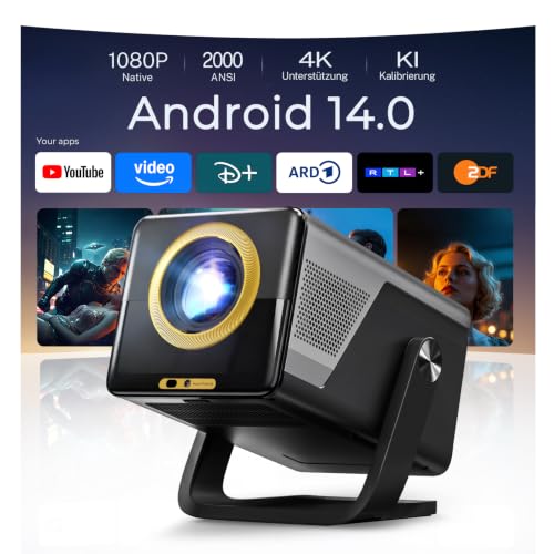 X7 Smart Beamer 4K-Unterstützung, 2000 ANSI, Android 14 mit Apps HiFi Audio