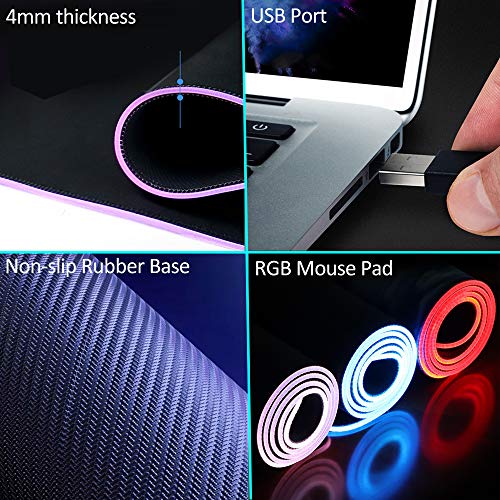 AILRINNI Gaming Mouse Mat - 800 x 300 x 4 mm RGB Large Mouse Pad with 14 Lighting Modes, Non-Slip Rubber Base Mouse Pad with Hand Wrist Rest for Laptop, Gamers, PC, Desk