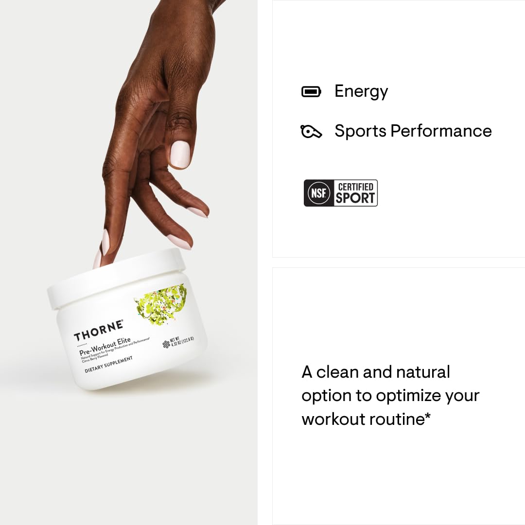THORNE Pre-Workout Elite - Natural Support for Energy Production and Performance* - Citrus Berry Flavored - NSF Certified for Sport - 4.32 Oz - 24 Servings