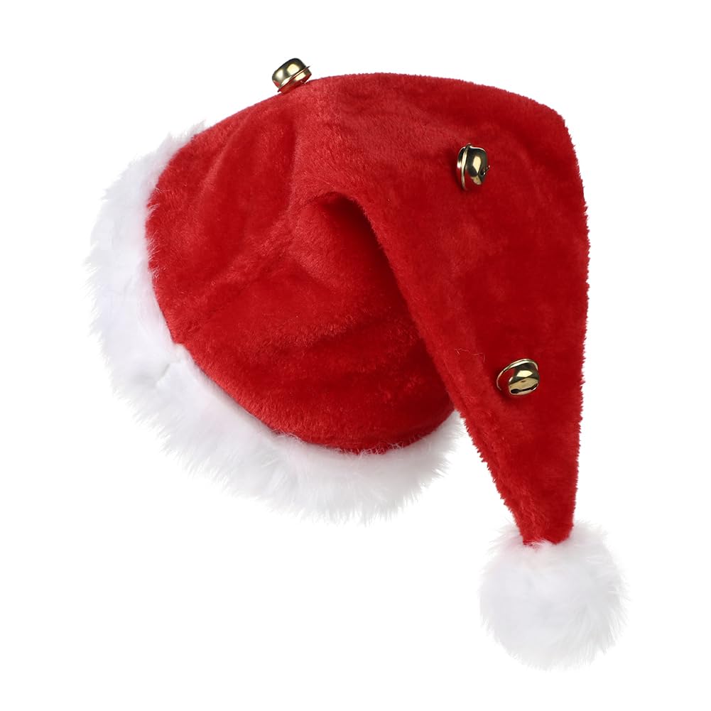 haozaikeji Luxury Plush Santa Hat with Bells Classic Red Velvet Creative Bells Adults Christmas Headwear Xmas Hat for Christmas New Year Party Festival