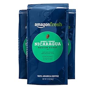 AmazonFresh Direct Trade Nicaragua Ground Coffee, Medium Roast, 12 Ounce (Pack of 3)
