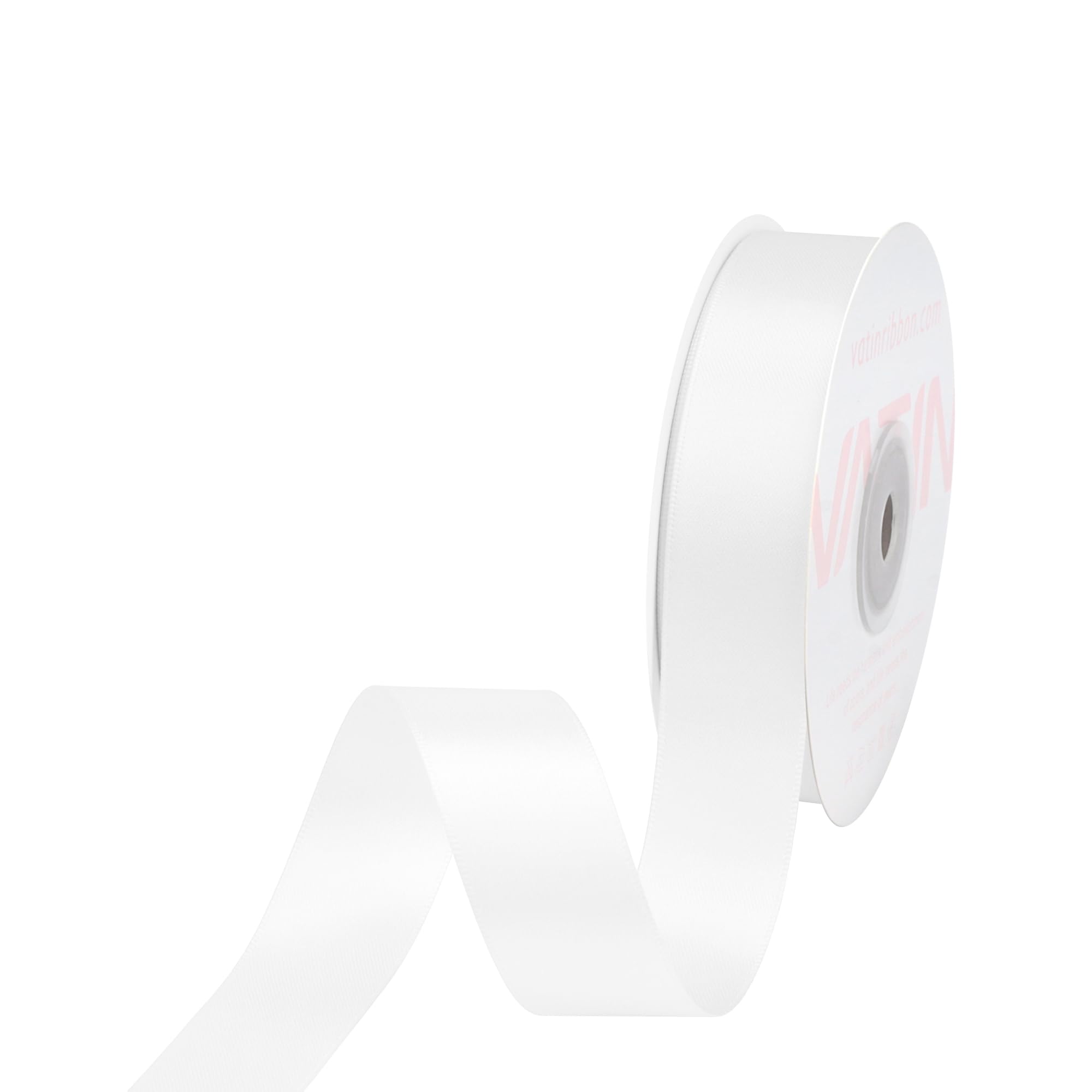 VATIN 22mm Double Faced Polyester Satin Ribbon White - 23 Metre/Spool, Perfect for Wedding Decor, Wreath, Baby Shower,Gift Package Wrapping and Other Projects