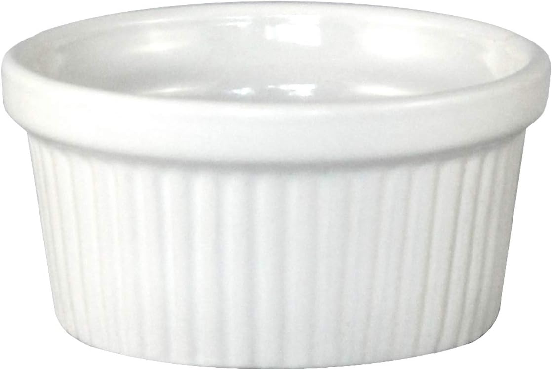 ITI Ceramic Stackable Baking Ramekins/Condiment Sauce Cups with Pan Scraper, Medium/Large, 4-Pack (4 Ounce, Pure White)