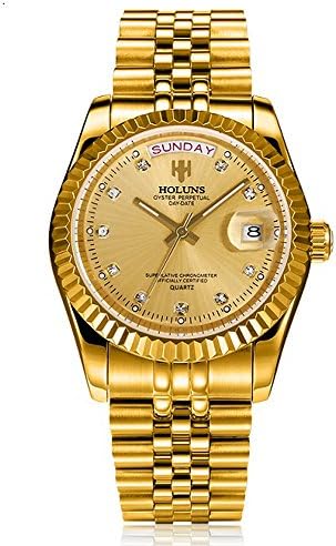 Holuns men watches luxury brand business gold quartz stainless steel calendar waterproof classic wrist watch