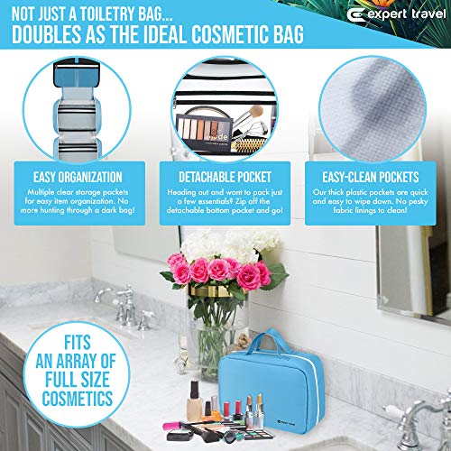 Hanging Travel Toiletry Bag for Men and Women | Makeup Bag | Cosmetic Bag | Bathroom and Shower Organizer Kit | Leak Proof | Large (34”x11”)