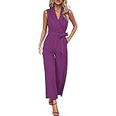 JTNFairy Summer Jumpsuits for Women Dressy Casual Sleeveless One Piece Outfits High Waisted Wide Leg Pant Long Rompers