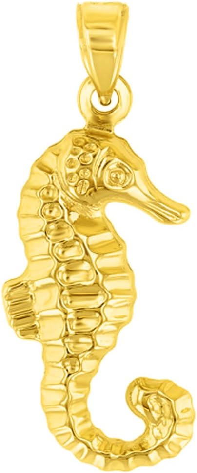 High Polish 14K Yellow Gold 3D Seahorse Charm Animal Pendant