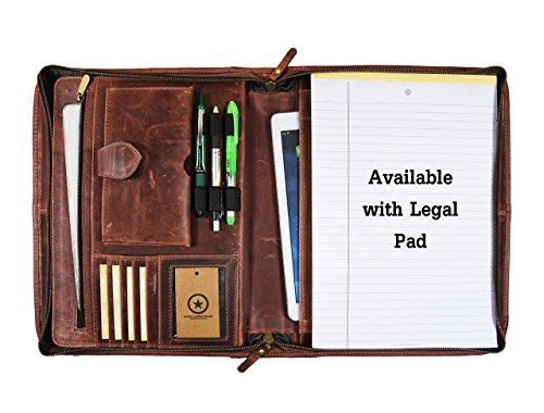 RFID Protected Leather Portfolio | Zipper Binder Planner | Tablet Holder by Aaron Leather (Brunette Brown)