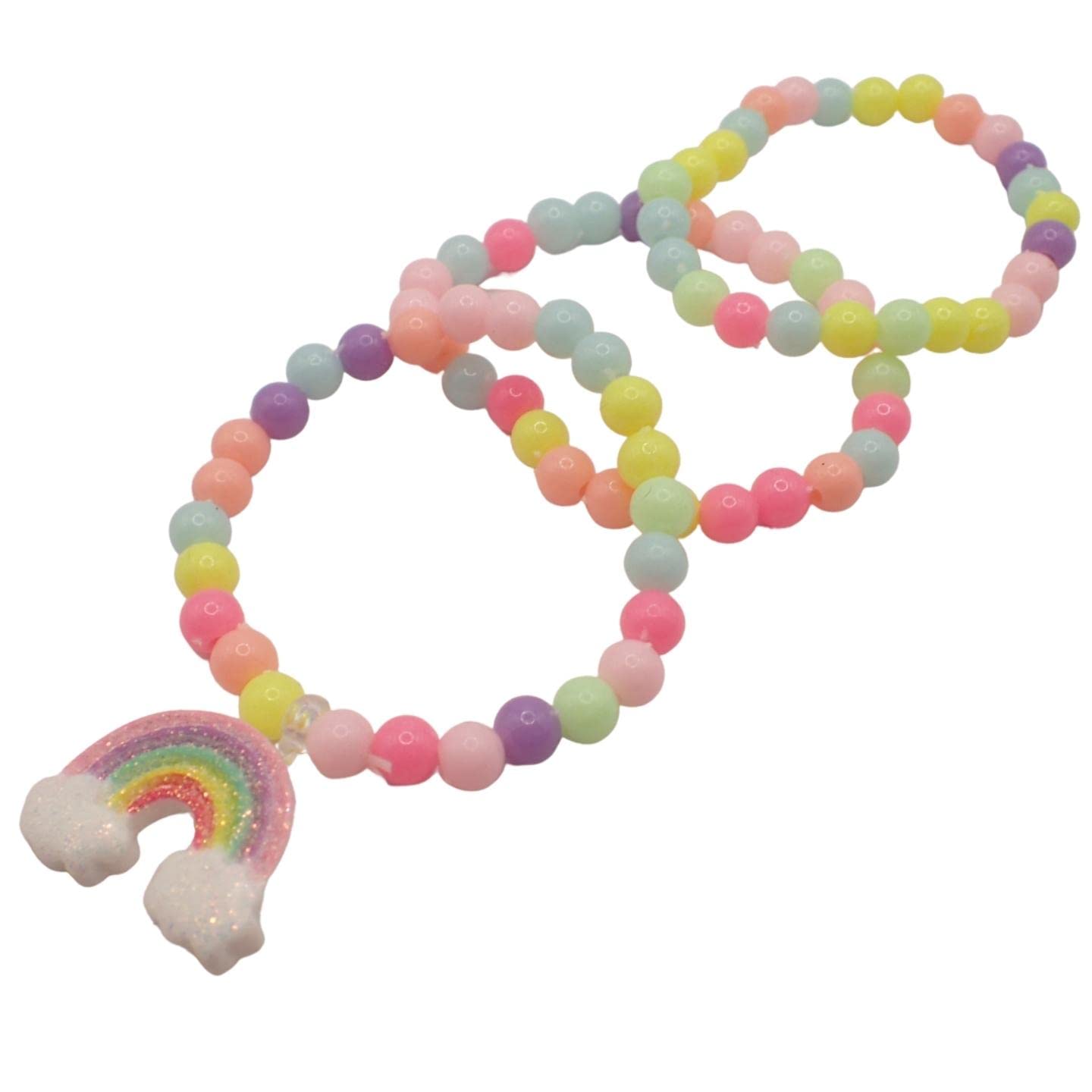 Topkids Accessories Children's Pretty Plastic Bracelet Sets, Colourful Chunky Plastic Jewellery For Kids Costume Party Game Prizes, Perfect For Party Bag Present (Rainbow Bracelet Set)