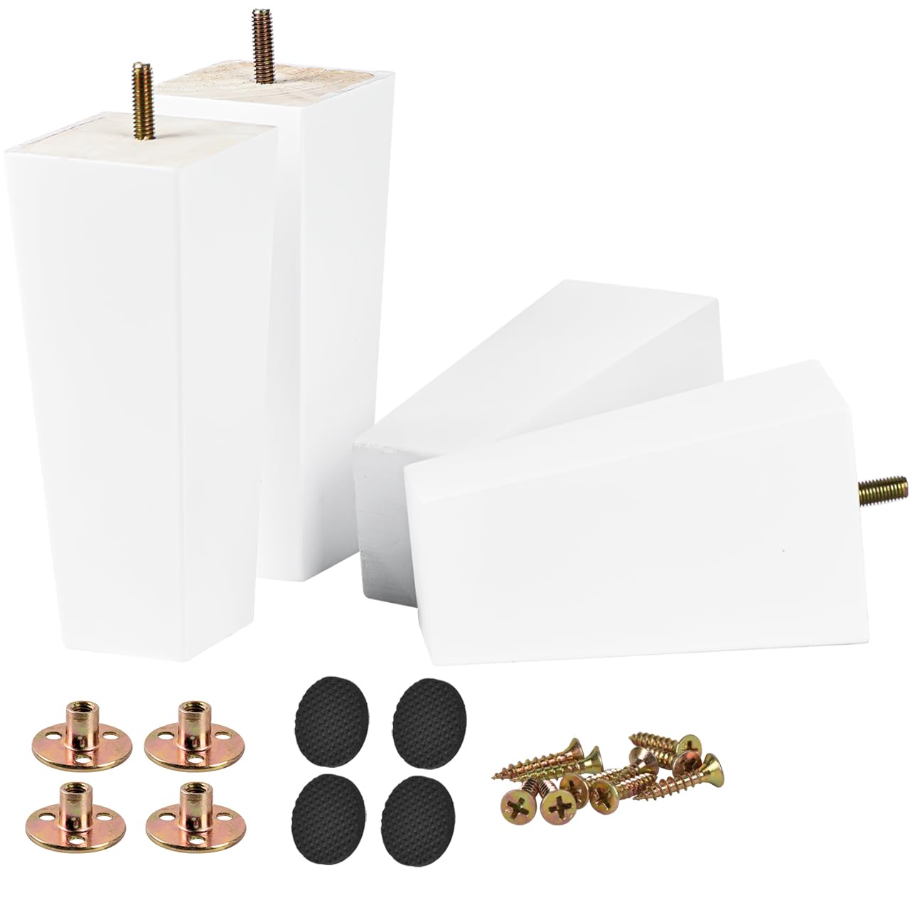 Btowin 8 inch / 20cm Solid Wood Furniture Legs, 4Pcs White Mid-Century Modern Wooden Pyramid Replacement Feet Sofa Leg with Threaded M8 Hanger Bolts &Mounting Plate &Screws for Couch Chair