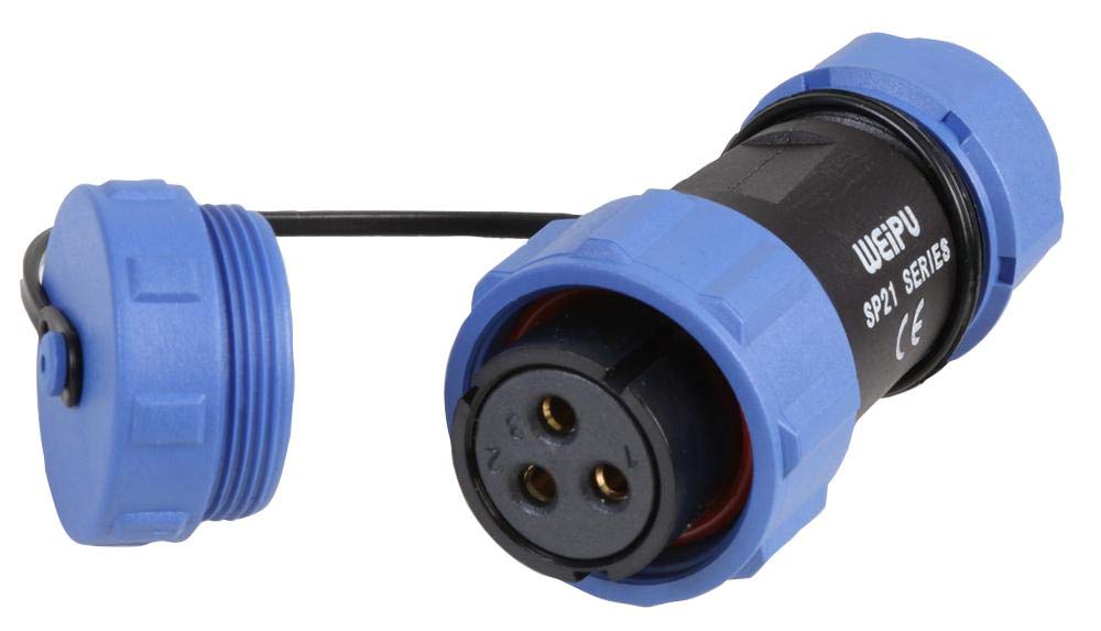 PRO ELEC 3-Pole Circular Threaded Inline Connector Socket – IP68 Waterproof, 7–12mm Cable, 500V AC, 30A, Nylon Body with Gold Contacts – PELR0164