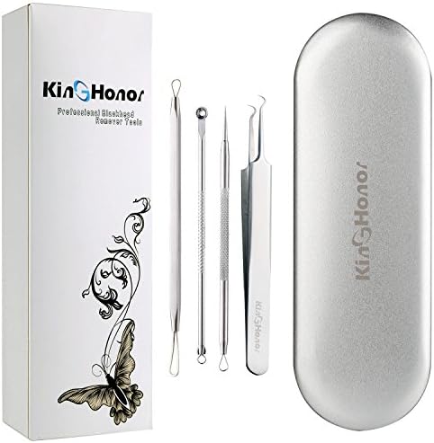 Blackhead &Splinter Remover Kits by KinGHonor- Best 4 pcs Pimple Comedone Extractor Tool Treatment for Facial Blemishes, Whiteheads, Pimples and Zits with Free Metal Case