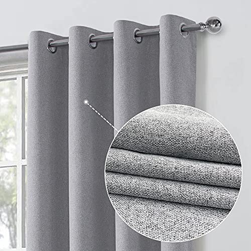 always4u 100% Blackout Curtains for Bedroom 1 Pair Modern Linen Look Window Treatment for Home Decoration 3-layer Fully Lined Thermal Curtain Grey 46x90