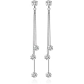 Long Chain Earrings for Women - Sterling Silver Cubic Zirconia CZ Crystal Bridal linear Dangle Drop Earrings for Wedding Girls Party Prom Hypoallergenic Costume Jewelry