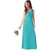 Dypaha Satin Junior Bridesmaid Dress for Wedding Kids V-Neck A-Line Flower Girl Dresses Long Princess Pageant Prom Gowns