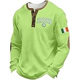 Men's St. Patrick's Day Clover Henley Shirt, Irish Ireland Flag Design, Casual Holiday Theme Pullover