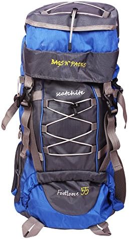 Climate Proof Mountain Rucksack, Hiking, Trekking, Campaign Bag, Backpack 55 Ltrs Blue and Grey Rucksack