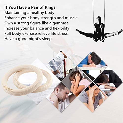 image for AUPCON Wooden Gymnastics Rings with Heavy Duty Adjustable Straps - Oly