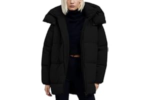 Flygo Womens Hooded Quilted Puffer Jacket Mid-Length Padded Warm Winter Heavyweight Coat Outerwear