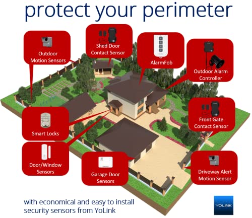 YoLink LoRa Smart Outdoor Motion Detector Sensor, Driveway Alert, Property Invasion/Tresspassing Detector, 1/4 Mile Open Air Range, Email/SMS/Push Alerts, Alexa, IFTTT, Home Assistant (Hub Required)