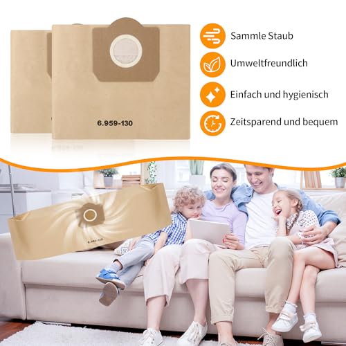 20 Pieces of Vacuum Cleaner Bags for Kärcher 6.959-130.0 Bags, WD3 Vacuum Cleaner Bag, Paper Filter Bags for WD3 1629 MV3 A2201/2204/2504/2554/2251/2604, Reusable Dust Bag