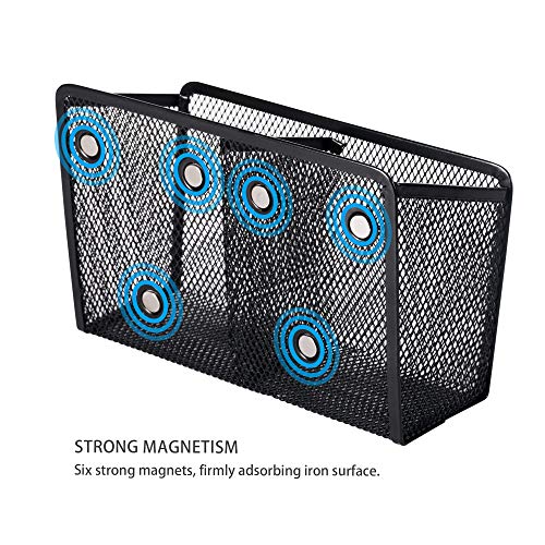 Magnetic Marker Holder, Magnetic Pencil Holder, Wellerly 2 Generous Compartments Magnetic Dry Erase Markers Mesh Pen Holder Storage Basket Organizer - Extra Strong Magnets for Whiteboard, Locker
